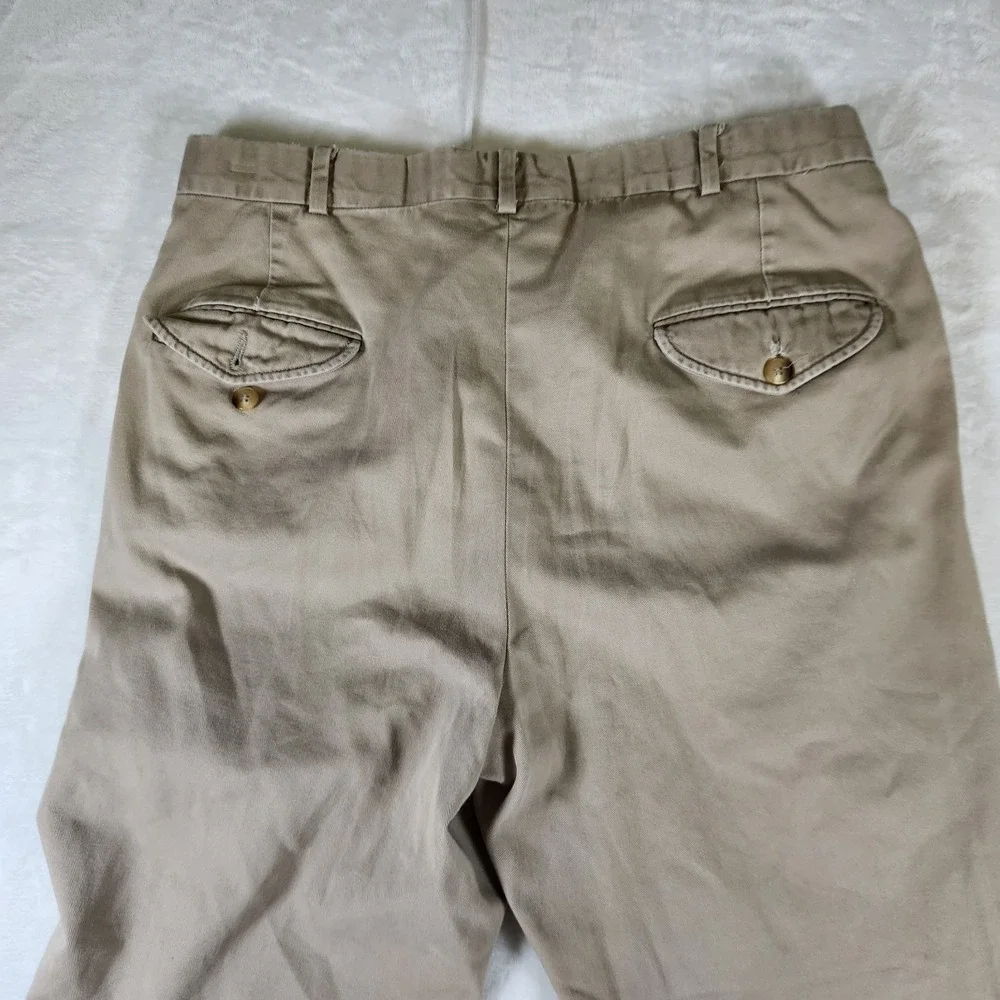 L.L. Bean Chino Pants Mens 34x30 Made in USA 100% Cotton Khaki Beige‎ Flat Front